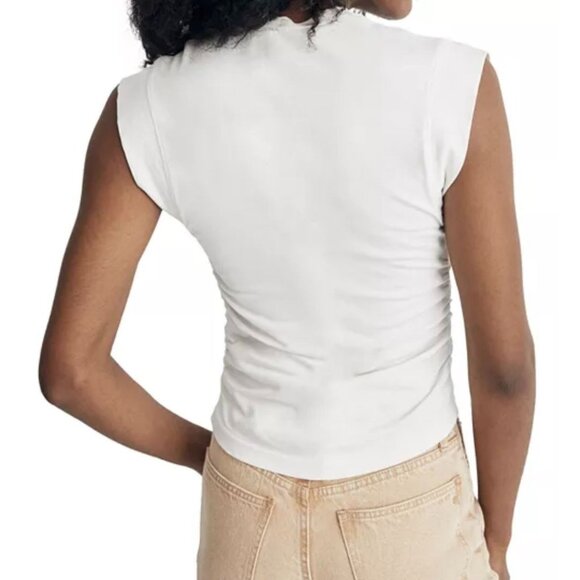 NEW Madewell Sutro Ruched Muscle Casual Luxe Jersey Tank in White - Size: Small - Picture 10 of 12